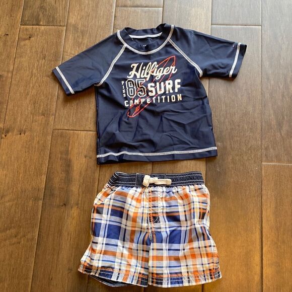 4/$20 Tommy Hilfiger boys toddler swim suit set, 18 months, shirt and trunks - Picture 1 of 4